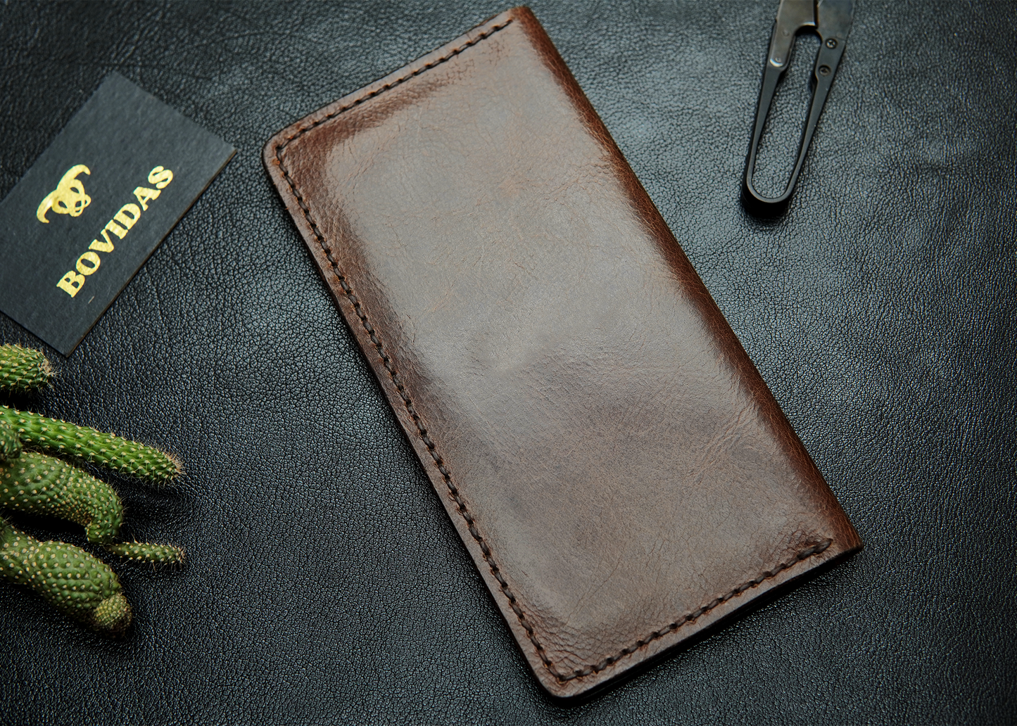 Men’s long wallet featuring a stylish black and brown design