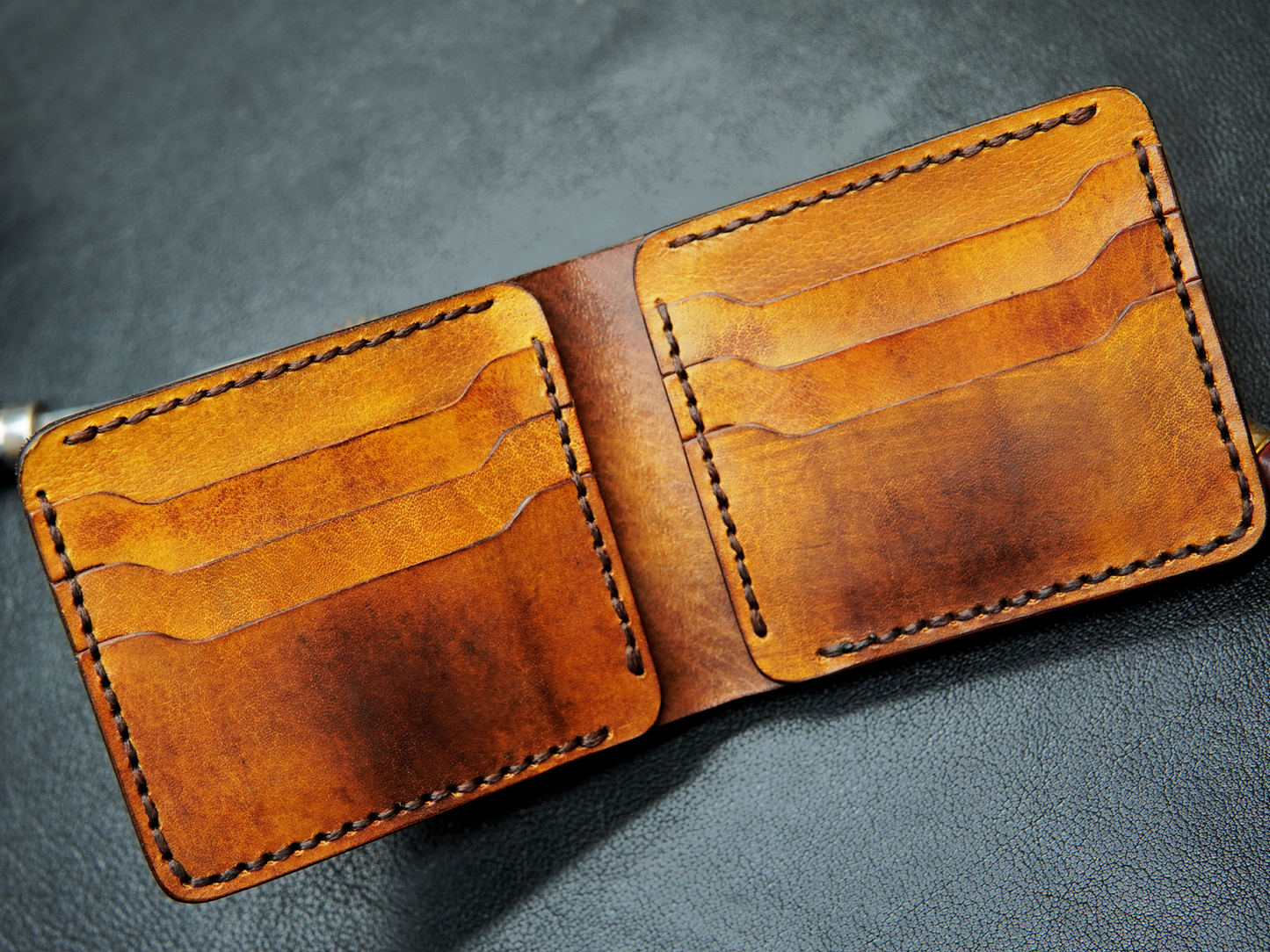 Open Wallet Showing 6 Card Slots and Cash Compartment