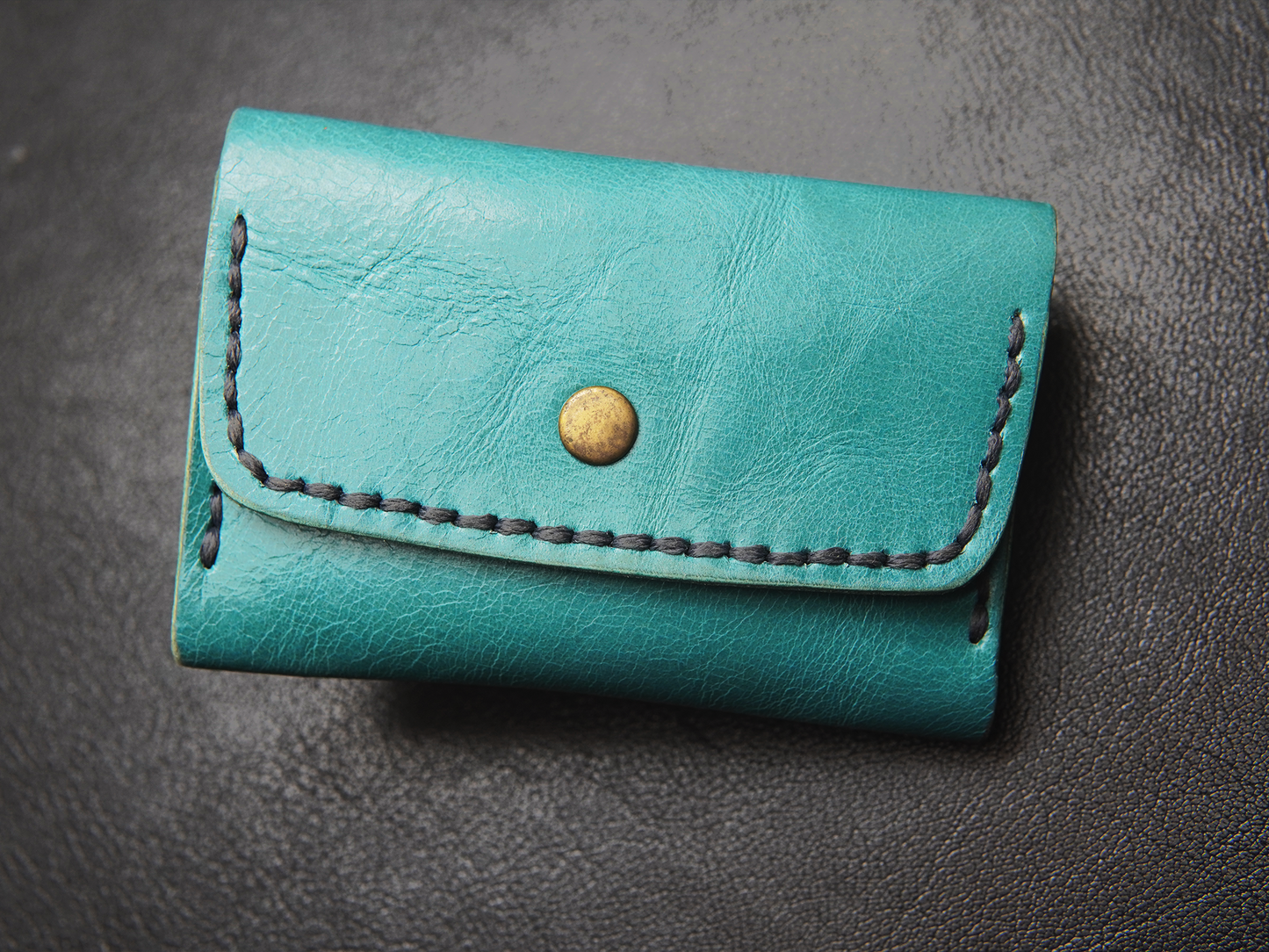 Handmade fresh aqua leather card holder for men & women