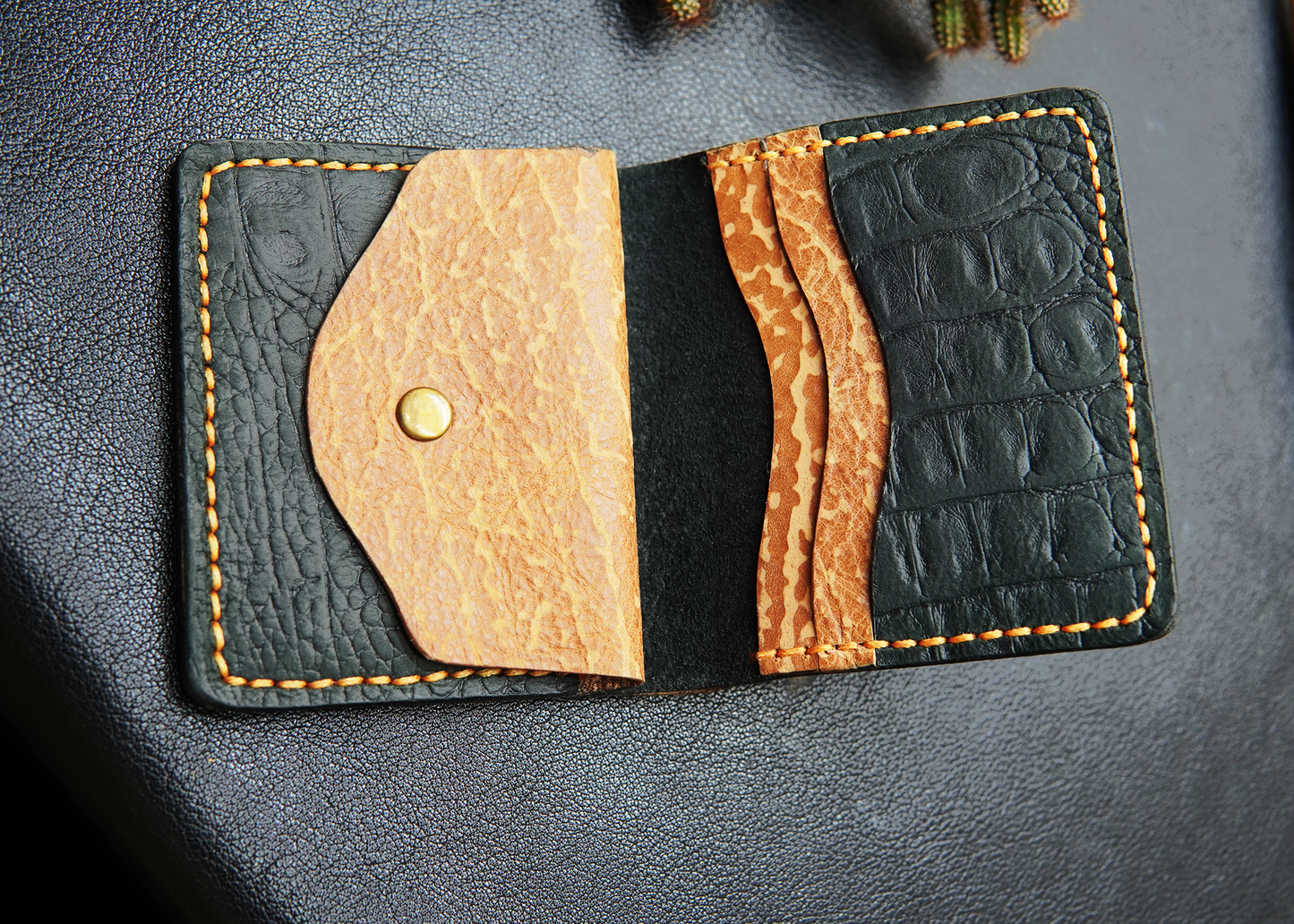 Handcrafted brown crunch leather wallet with a durable design, perfect for everyday essentials.