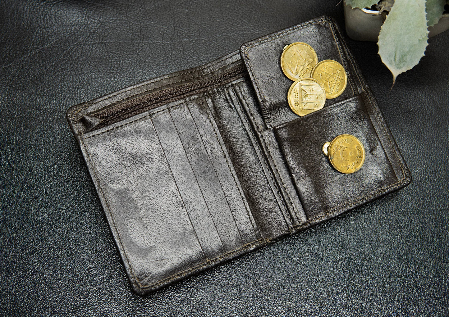 Leather zip wallet