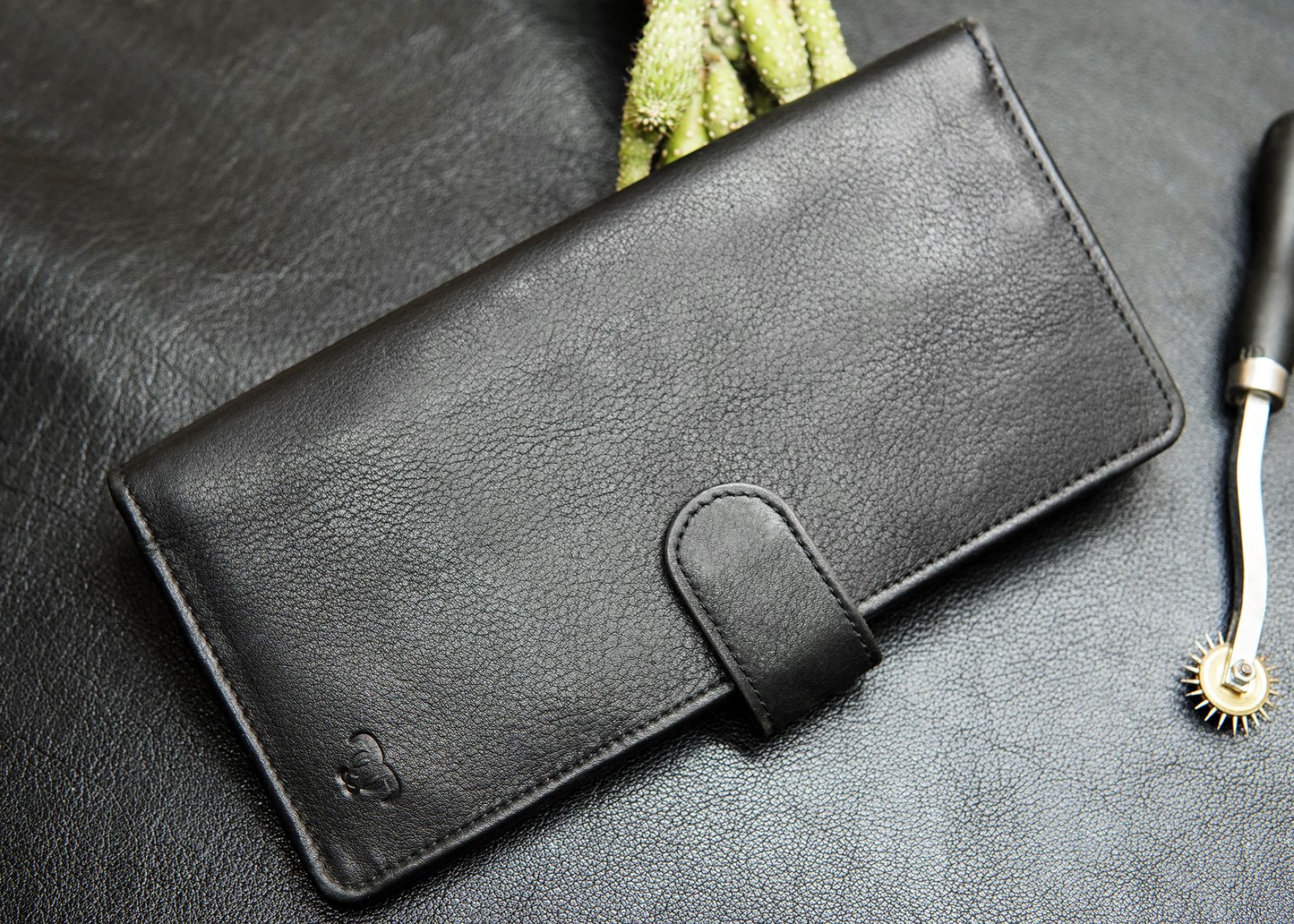 Premium leather wallet with multiple compartments for organized storage.