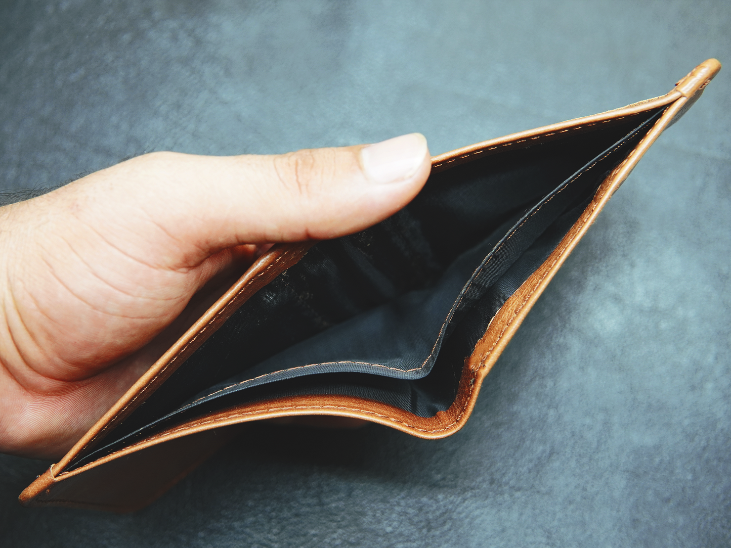 Interior of FlexiFold wallet showing 2 cash compartment
