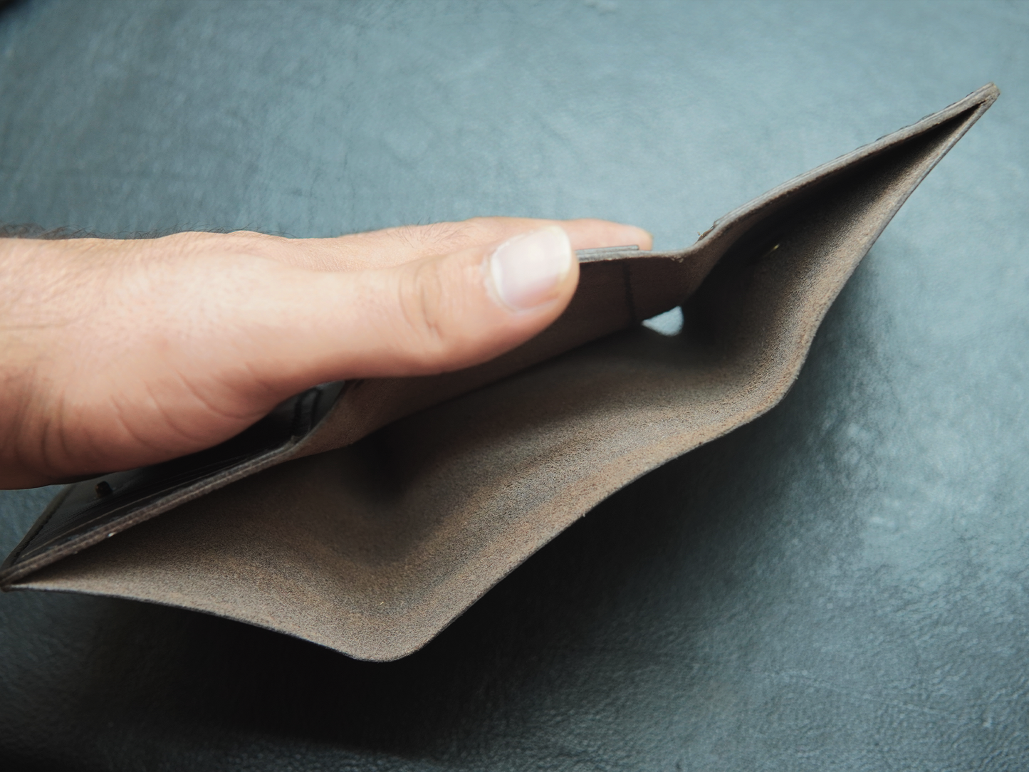Inside view of Trinity wallet showing cash compartment