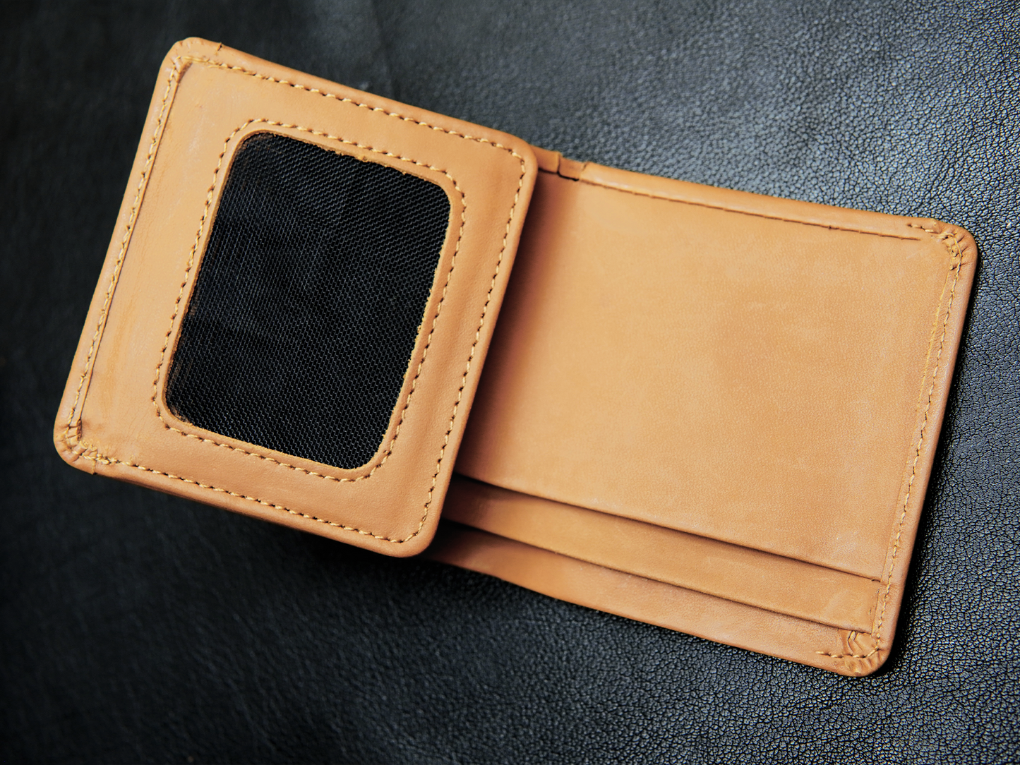 Minimalist trifold wallet design – folded view