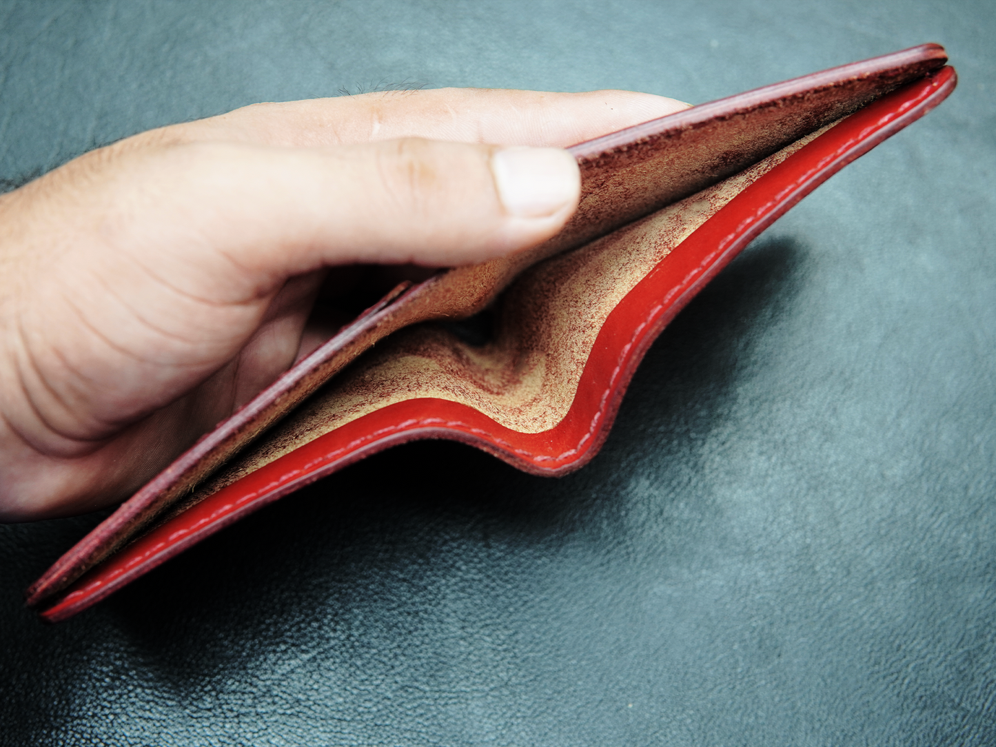 Open Infinity ValorCraft wallet showing a full-length cash compartment"
