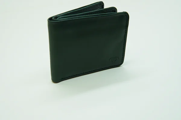 Premium green leather wallet with fine craftsmanship and a smooth finish