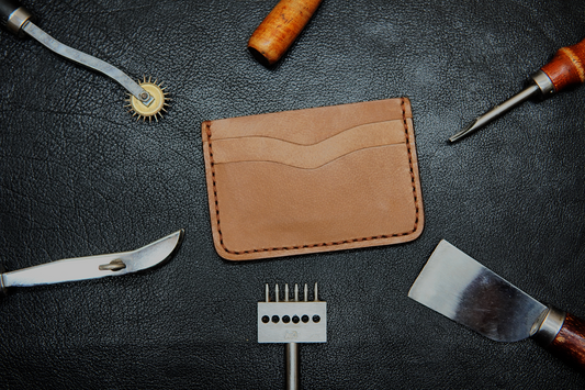 Brown Leather Card Holder with 4 Card Slots and Cash Slot