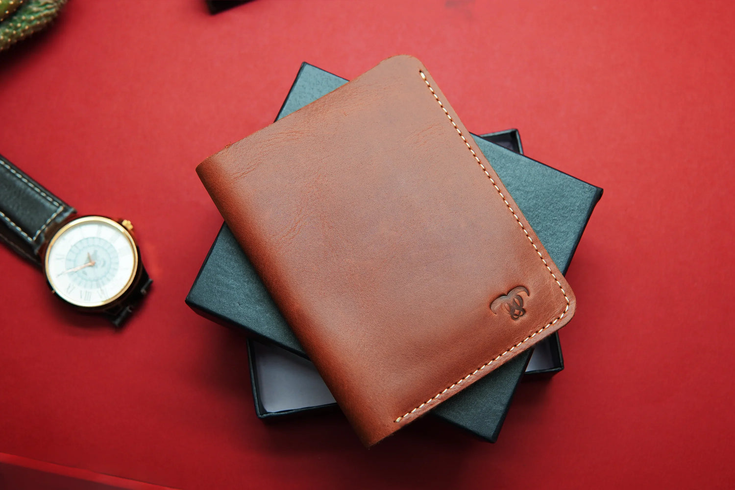 Premium reddish-tone leather passport wallet – stylish and compact.