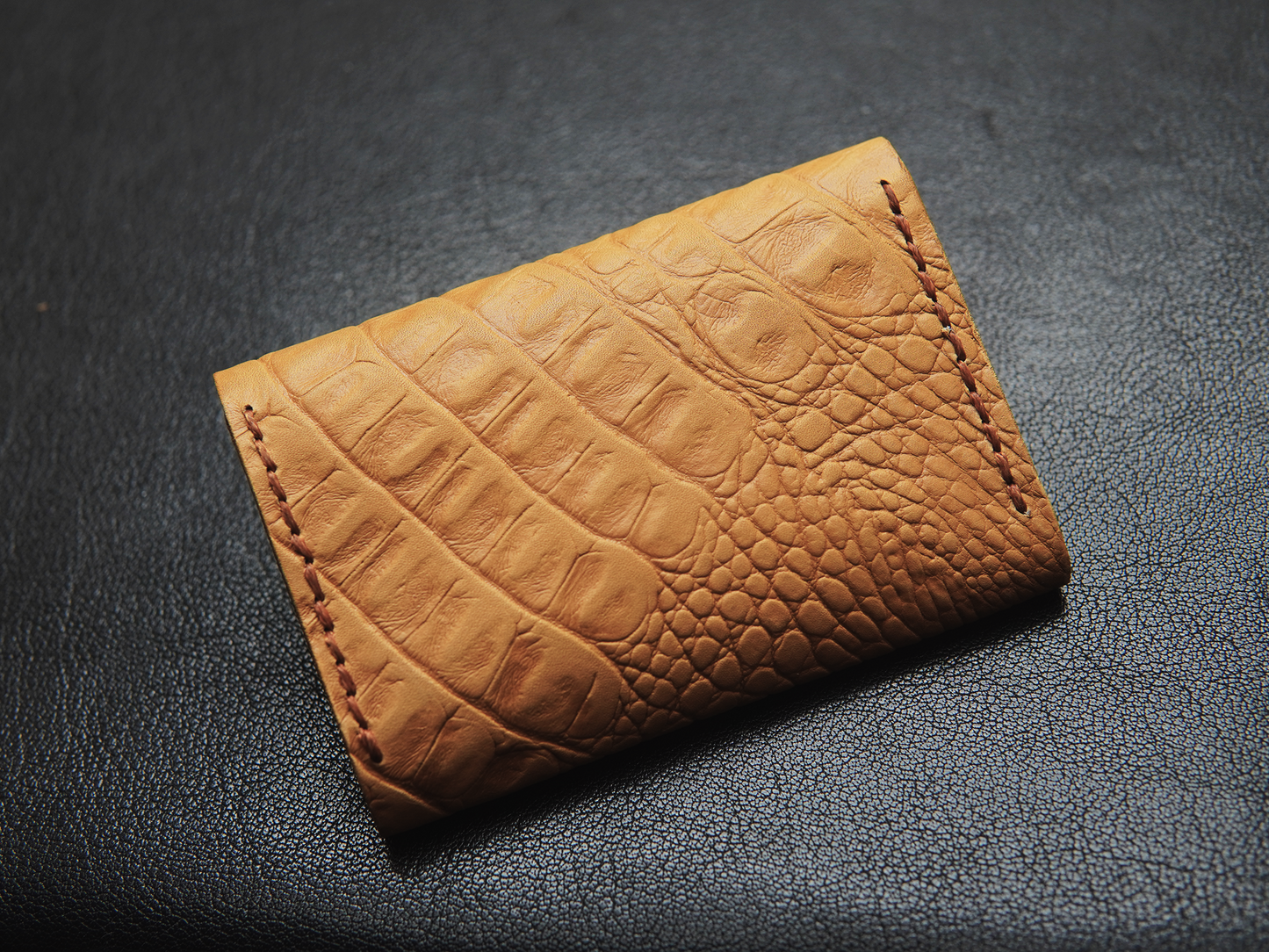 Compact leather wallet for daily carry – tan crocodile print snap pouch