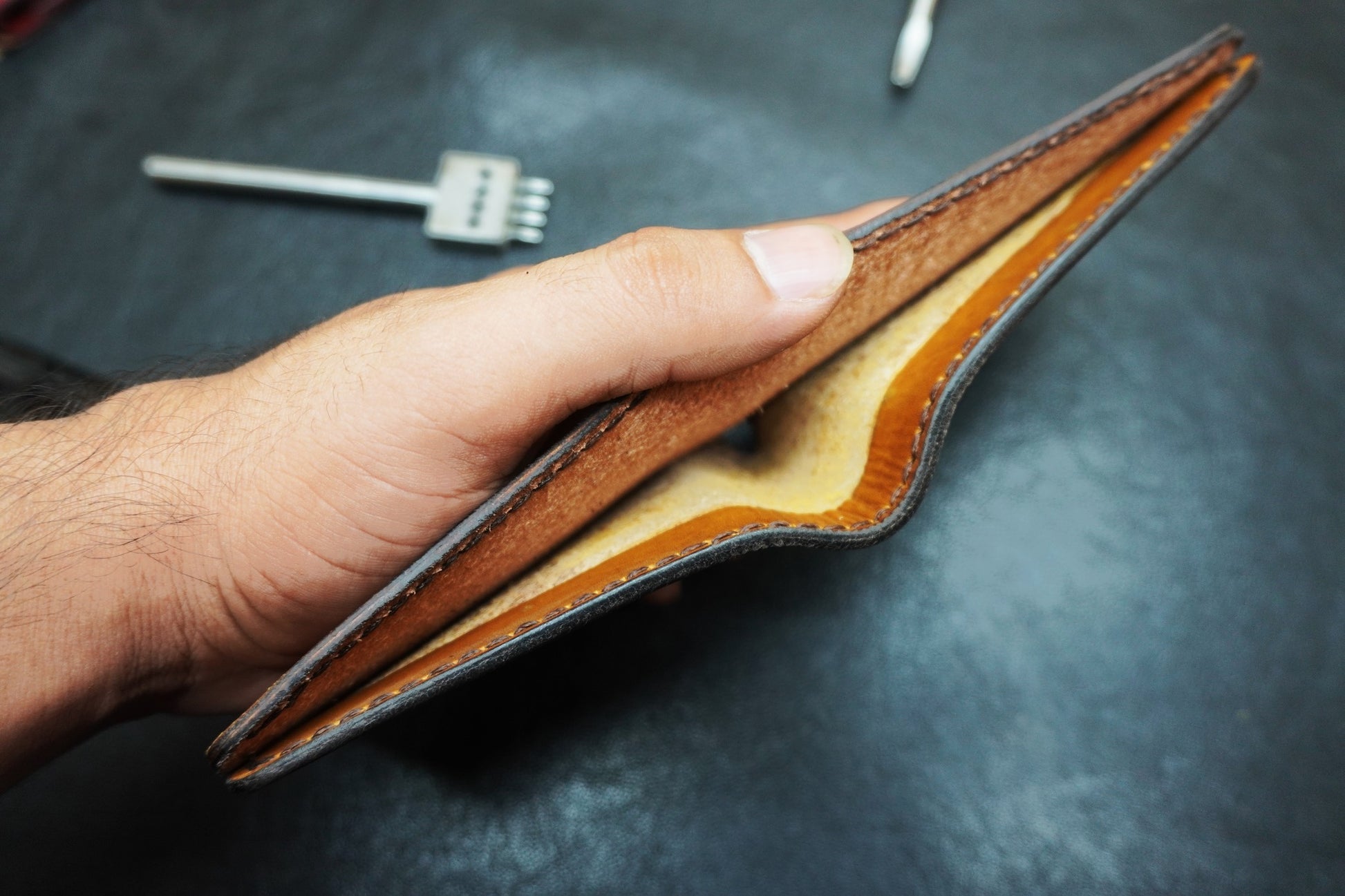 Interior of Dual Infinity wallet showing  cash compartment
