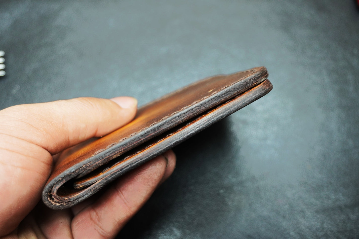 Side view of Dual Infinity leather wallet showing clean edge finish