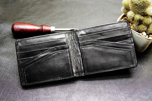 Premium Black Leather Wallet with 10 Card Slots & 2 Cash Compartments

