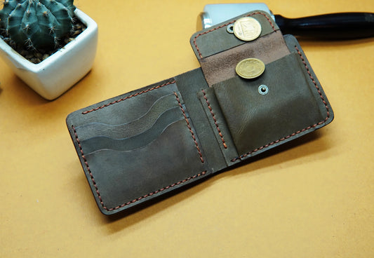 Premium greenish leather wallet for men with card slots and coin pocket

