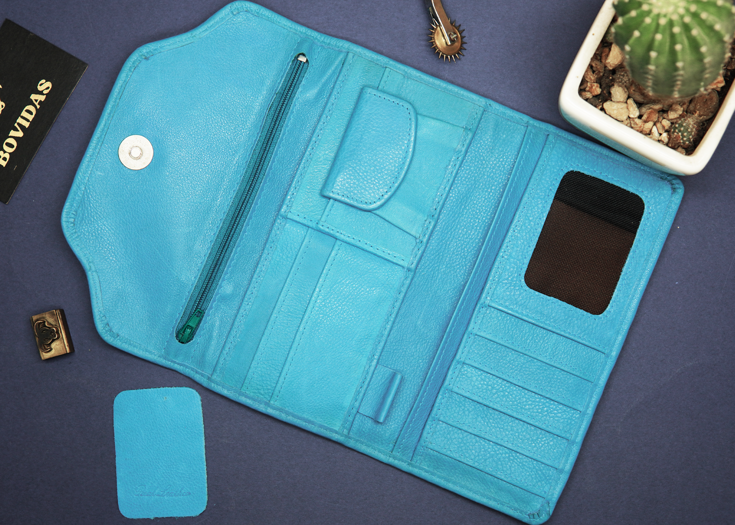Spacious men’s wallet with multiple compartments for organized storage.

