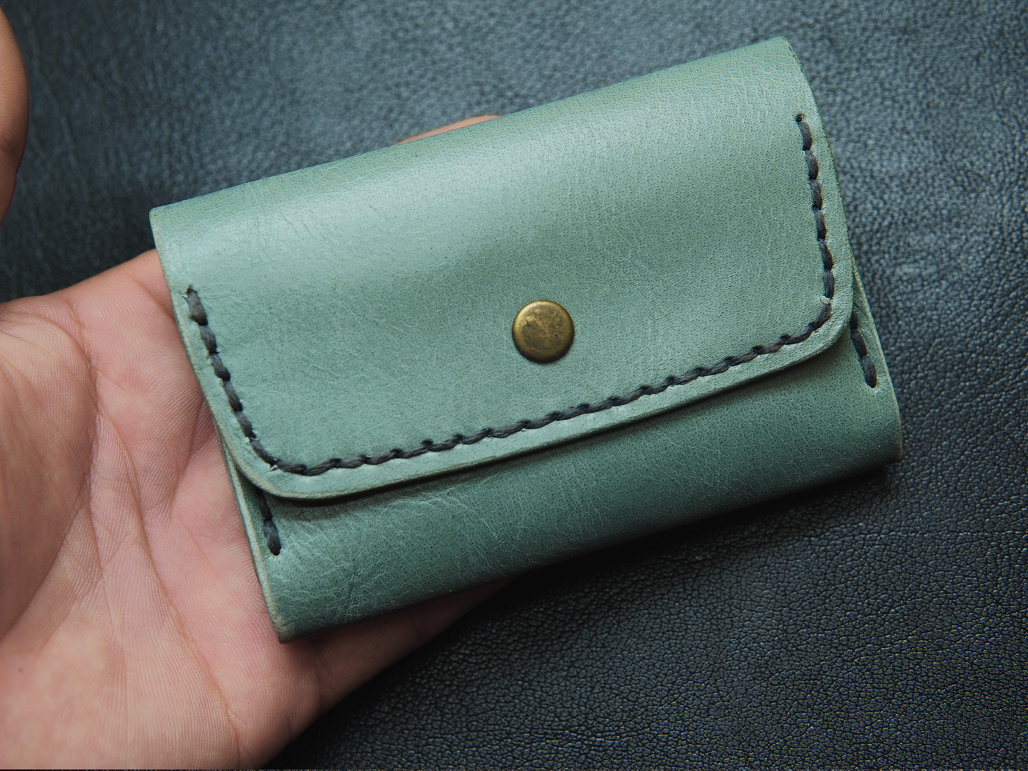 Sea Green handmade  leather wallet for men and women 