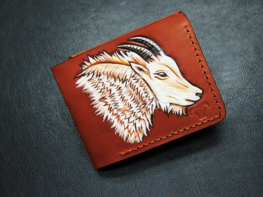 Handmade bifold leather wallet with artwork