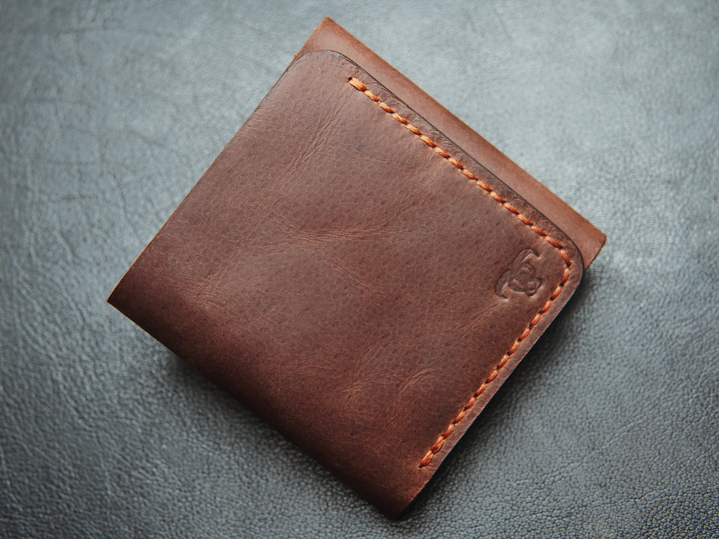 Front view of Cargo trifold leather wallet – handmade in Pakistan with rugged full-grain leather.