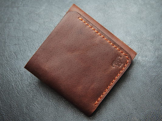 Front view of Cargo trifold leather wallet – handmade in Pakistan with rugged full-grain leather.