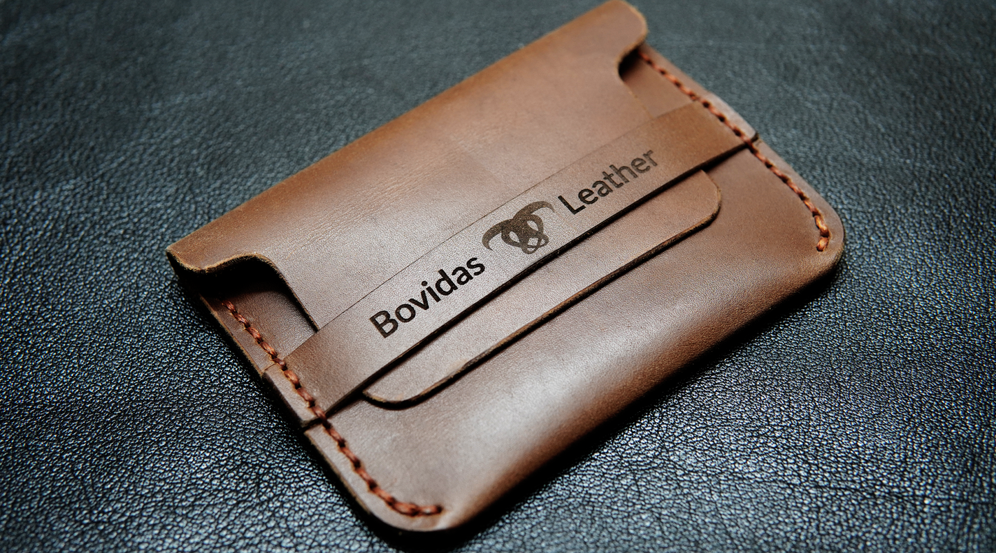 Close-up of  handcrafted leather wallet
