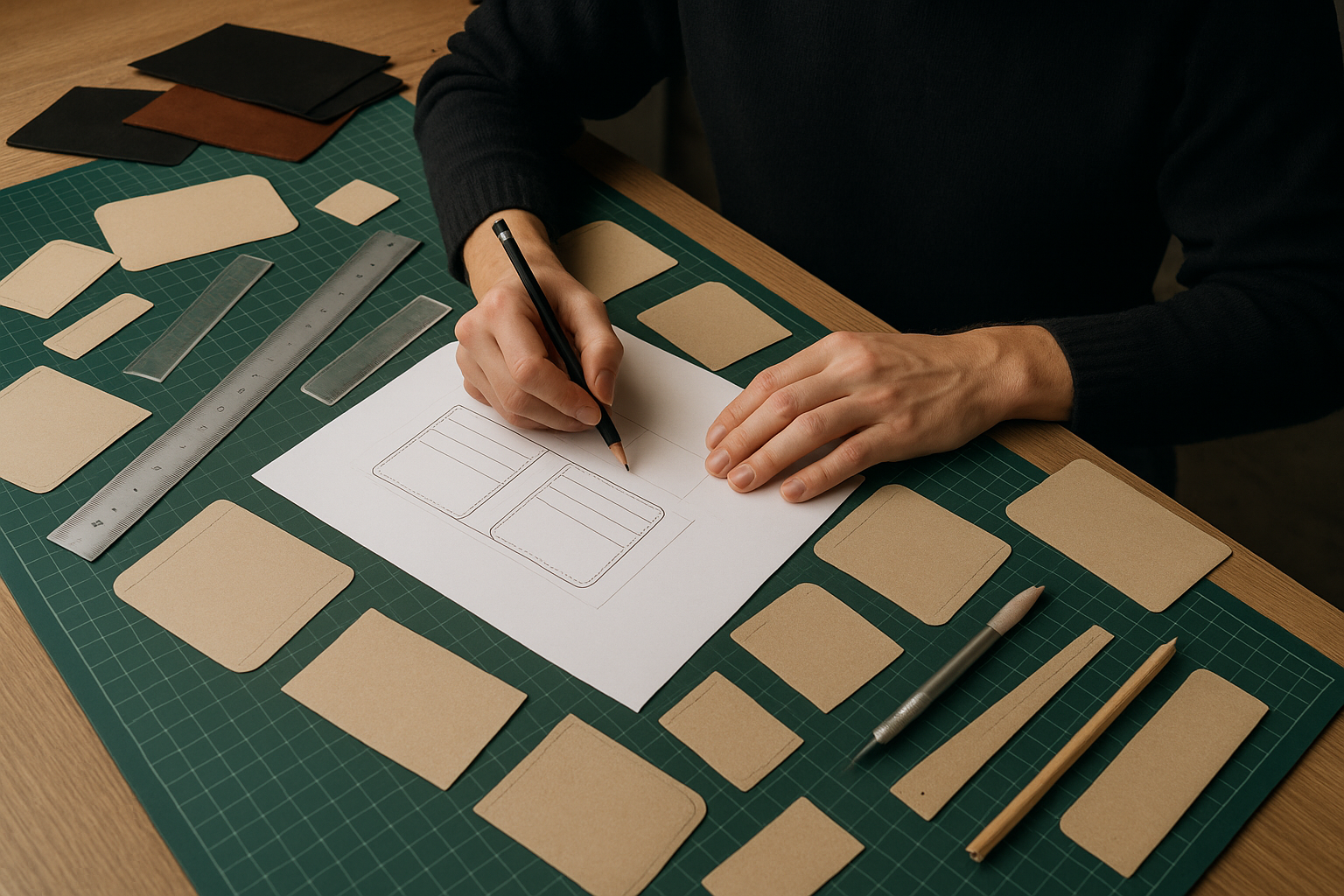 Person designing wallet patterns