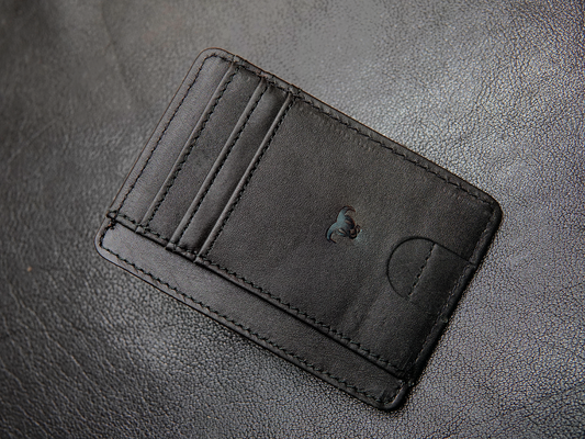  slim black leather card holder for men with 4 card slots"