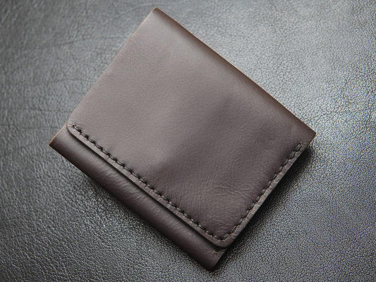 Front view of Trinity trifold leather wallet – handmade in Lahore with full-grain leather and compact design.