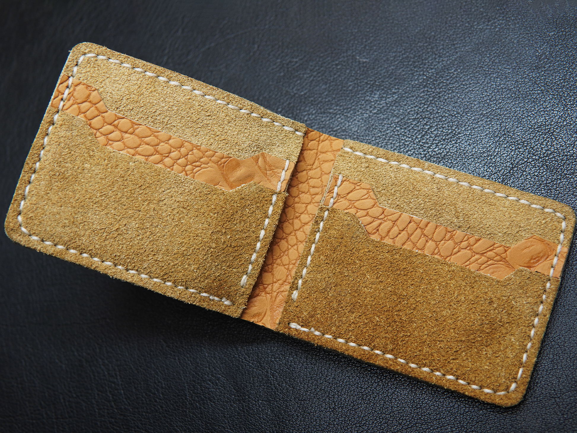 Brown leather wallet with crocodile texture 