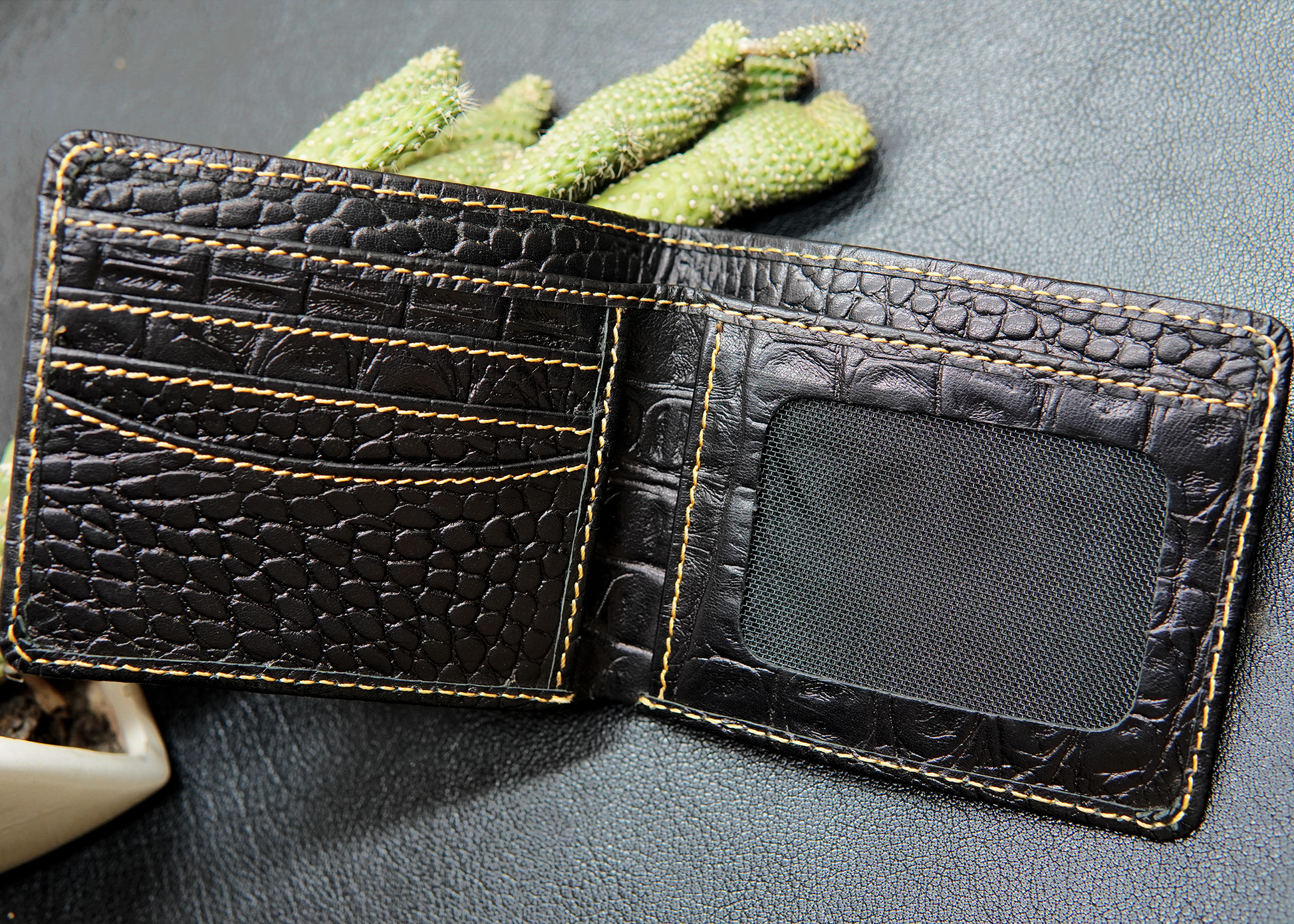 Premium crocodile leather wallet with detailed texture and fine craftsmanship