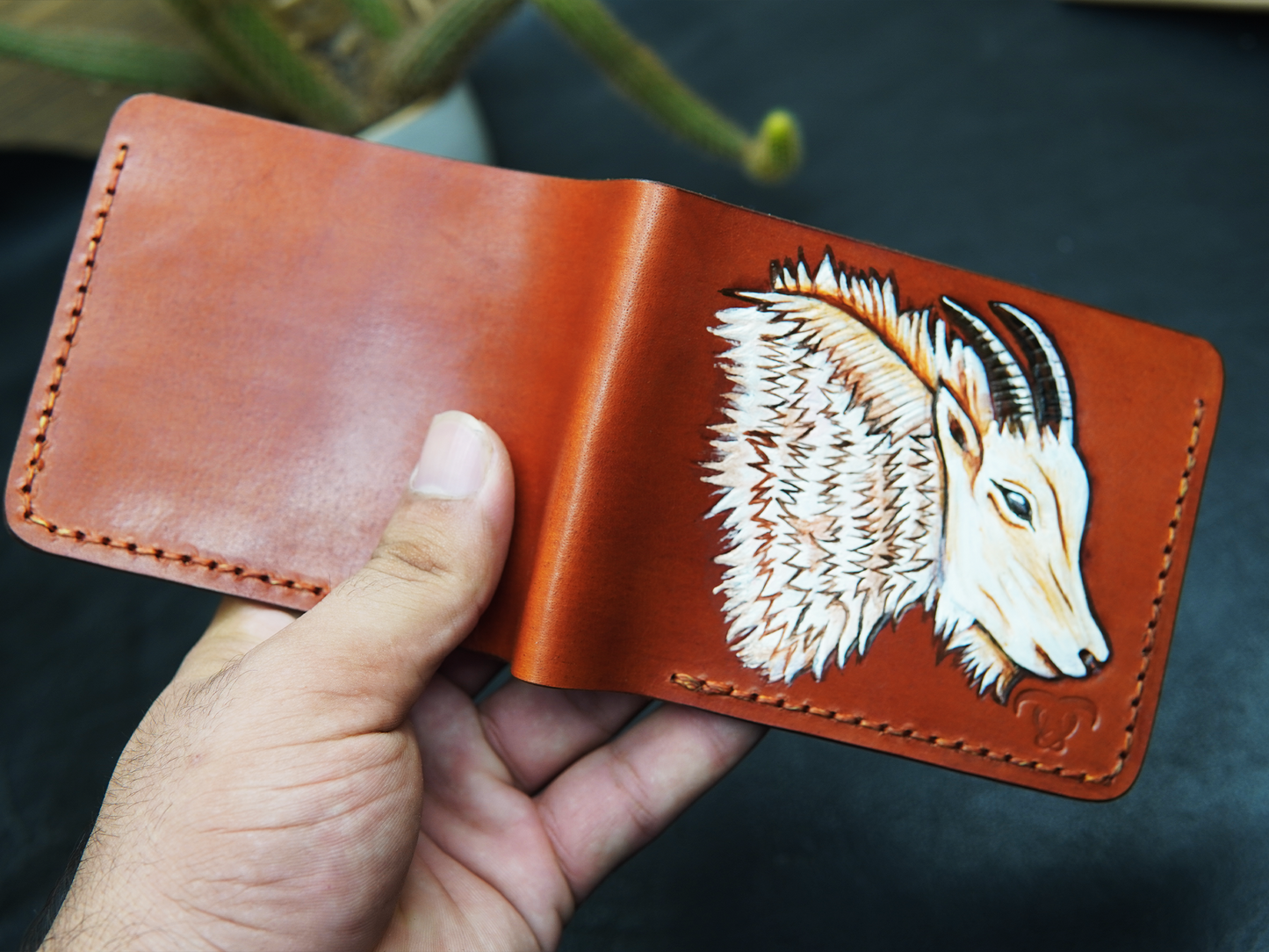 Rustic orange eather walle for men with artwork