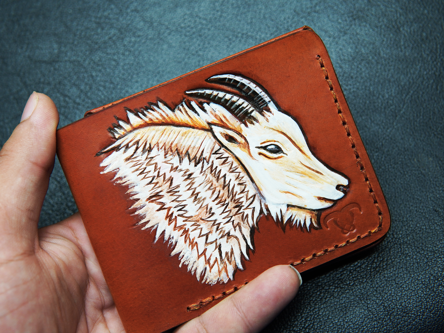 Rustic orange handmade bifold leather wallet